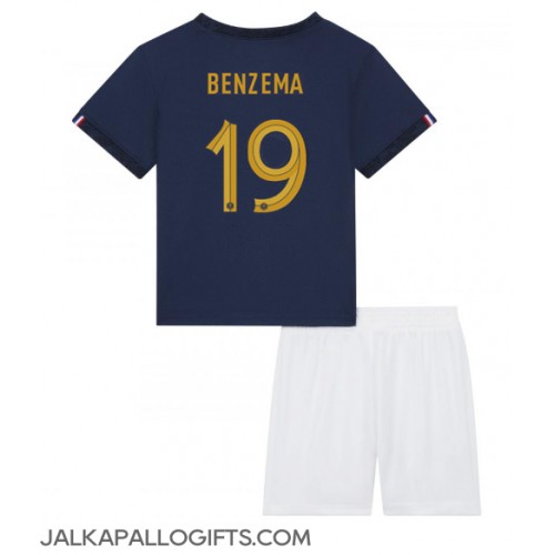 Ranska Karim Benzema #19 Koti Peliasu Lasten MM-kisat 2022 Lyhythihainen (+ Lyhyet housut)